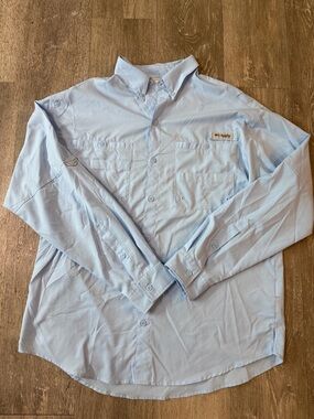 Columbia Men’s Light Blue Long-Sleeve Button-Down Fishing Shirt
